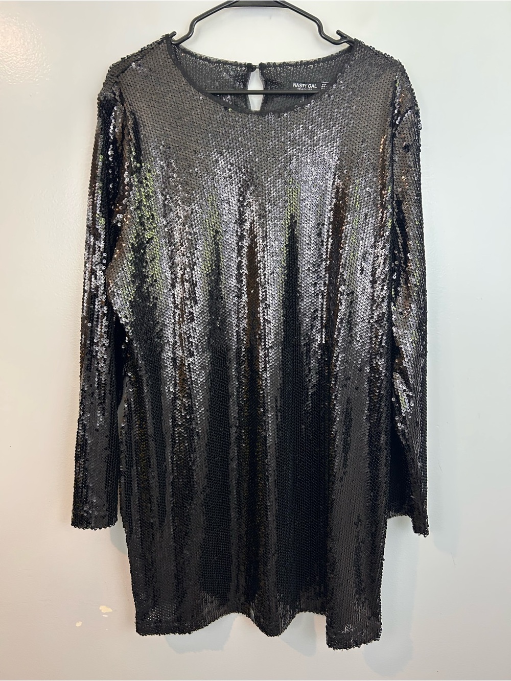 NWT Nasty Gal Black Sheer Sequin Long Sleeve Mini Shift Party Dress Size 18